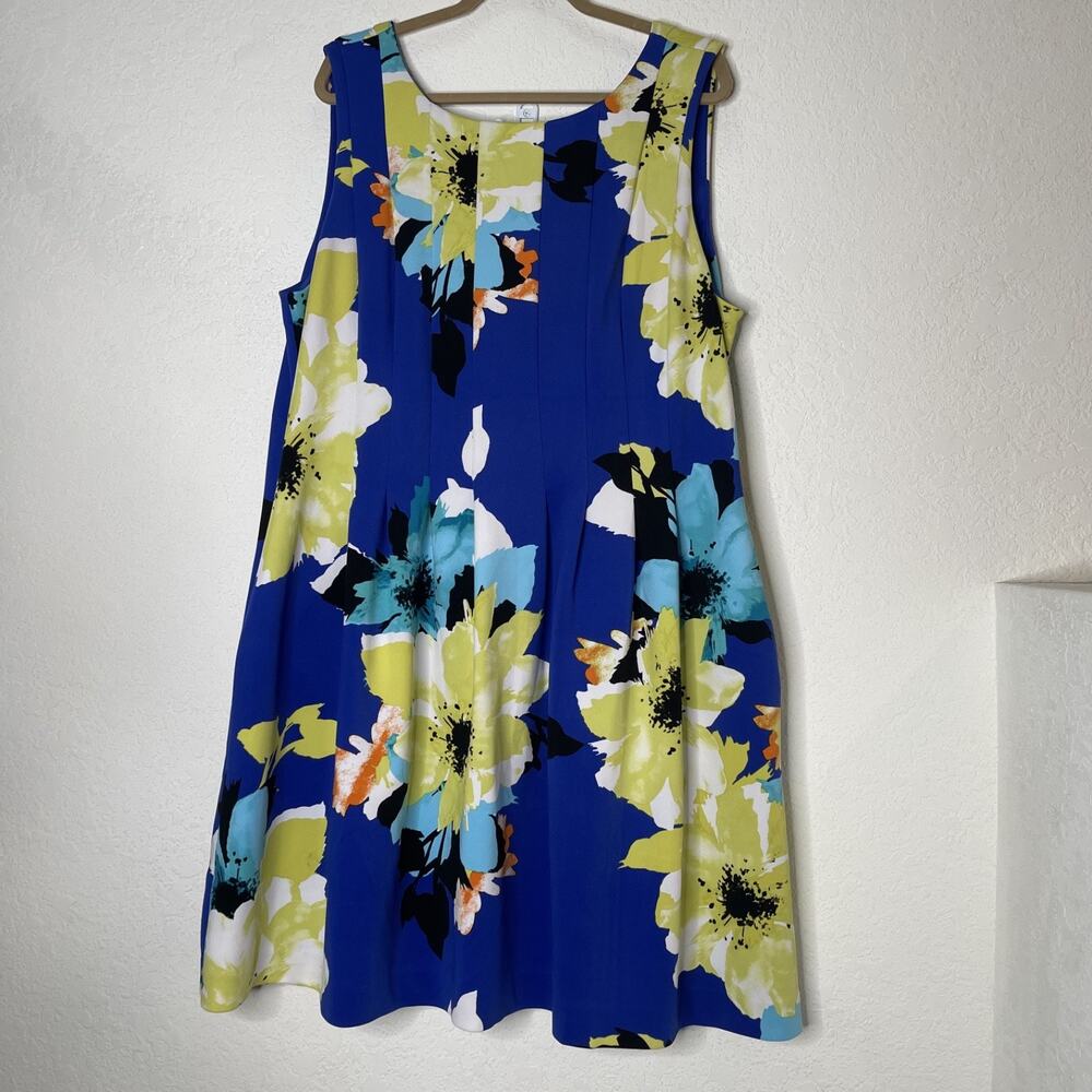 Vince Camuto Sleeveless Square Neck Floral Pleated Fit & Flare Dress Sz 22W Mult